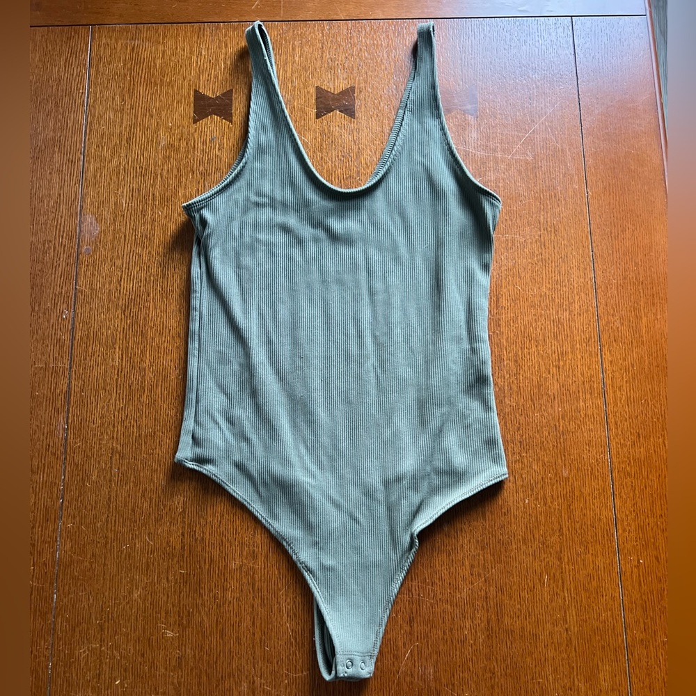 Abercrombie & Fitch Olive Ribbed Scoop Neck Bodysuit
